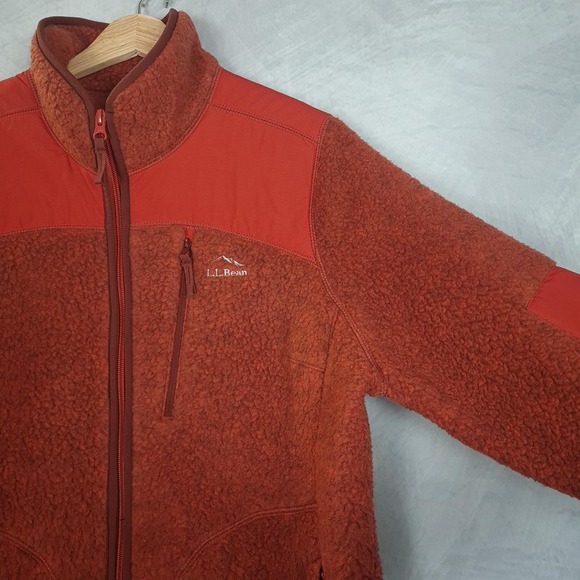 LL Bean Polartec Thermal Fleece Jacket Womens L Petite Rust Orange Zip Gorpcore - Picture 6 of 16